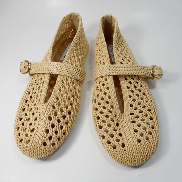 STEVE MADDEN Alara Buckled Ballet Mary Jane Flats Size 8 Natural Raffia NEW - Picture 5 of 12